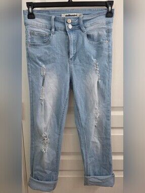 Dollhouse Light Blue Distressed Skinny Jeans with Rolled Hems